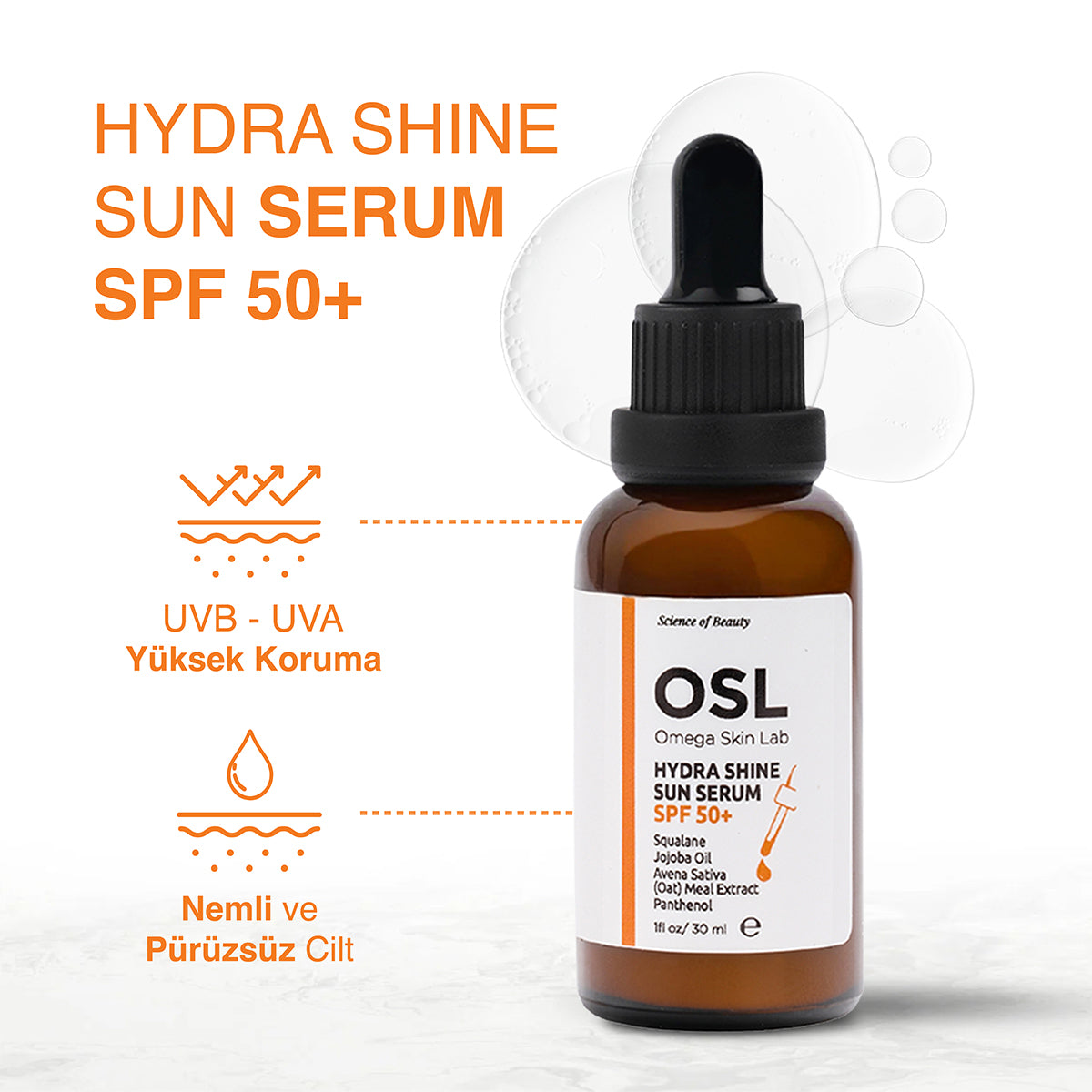 Hydra Shine Sun Serum SPF 50+ 30ml (SPF50+ Nemlendirici Güneş Serumu)