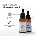 Cilt bakımına yönelik iki farklı serum ürünü görseli. C vitamini, arbutin ve niasinamid içeren aydınlatıcı serum ile mandelik asit ve hyaluronik asit içeren yenileyici serum birlikte sunulmaktadır.