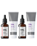 OSL Omega Skin Lab markasına ait cilt bakım ürünlerinden oluşan set görseli. Granactive Retinoid serum, C vitamini serum ve farklı cilt bakım kremleri ile gündüz ve gece kullanımına uygun kozmetik ürünler sunulmaktadır.